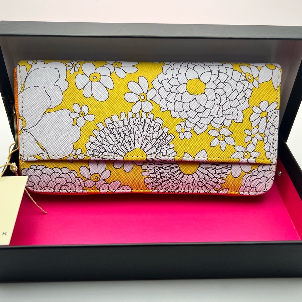 Trina Turk Floral Print Yellow Chain Wallet Clutch